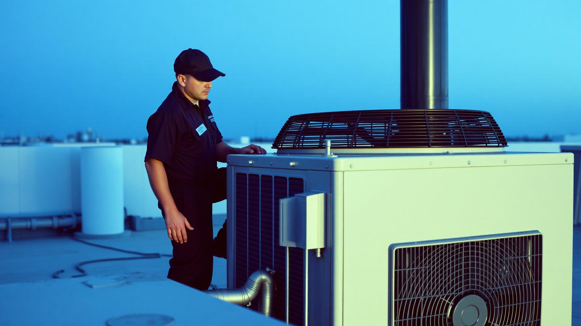 HVAC technician servicing a commercial air conditioning unit in Midrand